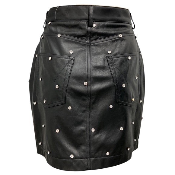 ALEXANDRE VAUTHIER BLACK CRYSTAL EMBELLISHED LAMBSKIN LEATHER SKIRT - Picture 3 of 6
